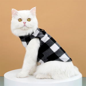 Pet Fleece Vest Plaid Design D-<b>Ring</b> For Dog <b>Cat</b> Autumn Winter Wear - Product Image 2