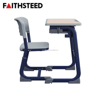 Ensemble de bureau et chaise d'école en métal moderne, hauteur fixe, bureau d'étudiant pour salle de classe, structure en métal, table d'étude individuelle
