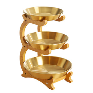 Stainless Steel Fruit <b>Plate</b> With Bamboo Frame Multi Layer Dessert Snack Storage <b>Rack</b> Simple Style Solid Color - Product Image 4