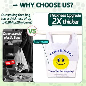 Bolsas de Plástico para Camisetas, 0.8 Mil, 100 Unidades, Material Reciclado, Bolsas de Compras con Asas - Product Image 2