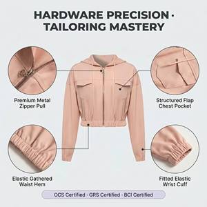 Sudadera con capucha premium personalizada para <span class=keywords><strong>mujer</strong></span> con cremallera, cordón de ajuste con anilla en O, capucha corta, puños elásticos, estilo utilitario, marca privada - Product Image 2
