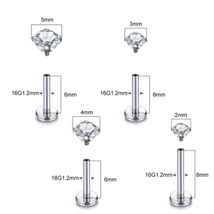 Gold Plated Stainless Steel Labret Studs Pierced Ear Lip Helix Flat <b>Back</b> Zircon <b>Earring</b> Tragus Cartilage Piercing Jewelry - Product Image 3