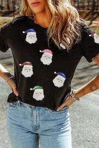 Caro-amante all'ingrosso nero paillettes patchate padre natale grafica T-Shirt <span class=keywords><strong>donna</strong></span> - Product Image 5