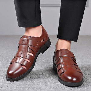 Chaussures habillées plates en <span class=keywords><strong>cuir</strong></span> PU pour hommes d'affaires Sandales creuses d'été avec semelle souple antidérapante personnalisable pour les personnes âgées - Product Image 3