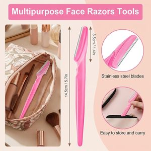 Lot de 12 rasoirs à sourcils et rasoirs multi-usages <span class=keywords><strong>pour</strong></span> le visage, <span class=keywords><strong>pour</strong></span> femmes et hommes, outils d'épilation faciale avec couvercle de protection - Product Image 4