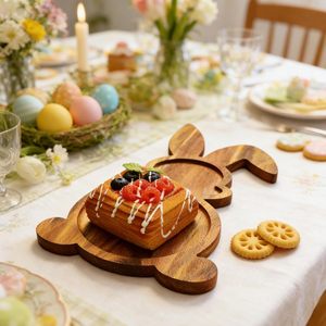 Plateaux de service en bois en forme de lapin, plateau de service en forme de lapin de Pâques pour fête de pendaison de crémaillère, décoration rustique de printemps - Product Image 5