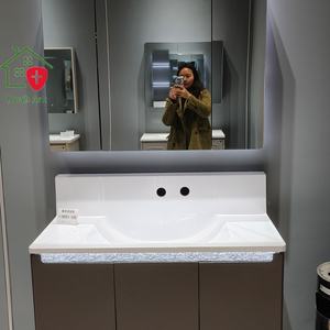 Mueble de Baño Moderno Marrón con Tres Puertas, Gabinete de Melamina, Lavabo de Cerámica Blanco, Espejo Inteligente y Almacenamiento para Uso Hospitalario - Product Image 5