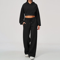 Ensemble de sweats à capuche courts unis à fermeture éclair intégrale, vierges pour sublimation, décontractés, en polyester et coton, vente en gros