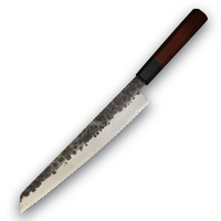 Set Pisau Dapur TPM9R Tekstur Palu, Pisau Chef Tempa Baja Komposit, Gagang Kayu, Set Pisau Masak Baja Tahan Karat Jepang