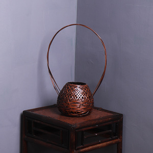Handmade Bamboo Woven Vase Round Zen Style Tabletop Decor Asian Design - Product Image 1