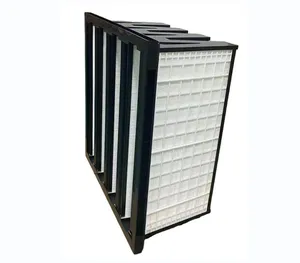 Hepa H13 H14 Plastic Frame Fiberglass Compact V Bank Hepa Air Filter ULPA V W Bank Type Glassfiber Air Filter For HVAC System