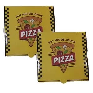 Vente en gros de boîte en carton ondulé de 6 / 8 / 10 / 12 / 13 pouces boîte à pizza carrée jaune en bois imprimée personnalisée avec tiroirs - Product Image 1