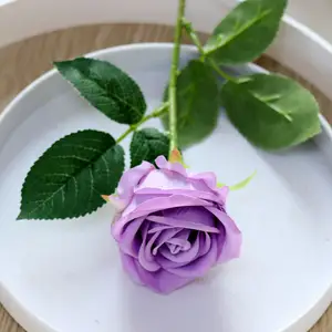 Flor artificial simulada de flanela rosa para decoração de casa de casamento