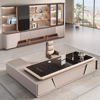 Bureau de direction moderne minimaliste en forme de L LBZ-183X avec armoire latérale, ensemble de chaise de bureau de luxe léger pour patron/directeur général