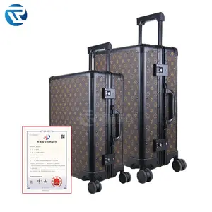 Mala de luxo com logotipo de marca personalizada OEM ODM 18 20 24 polegadas Mala de couro com carrinho universal para bagagem