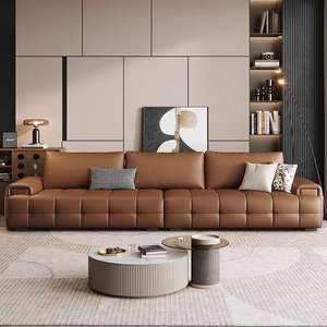 Sofá Lawrence Minimalista Italiano, de Cuero Vacuno de Primera Calidad, Recto, para Sala de Estar, Diseño Acolchado - Product Image 4