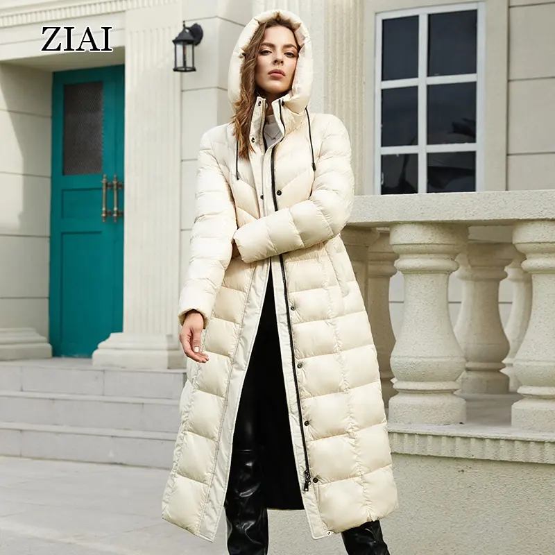 Wholesale Coat Winter women long fashion thick shiny jacket warm casual parka hood ankle length jacket