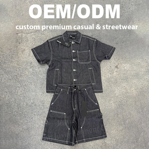 Pantaloni in Denim nero Vintage personalizzati e pantaloncini <span class=keywords><strong>giacca</strong></span> da uomo <span class=keywords><strong>oversize</strong></span> pesi massimi <span class=keywords><strong>di</strong></span> alta qualità Jogging Denim Set da uomo - Product Image 1