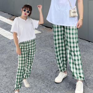 กางเกงขายาวทรงกระบอกเอวสูงผ้าฝ้ายใยไผ่ระบายอากาศได้ดีสีเขียวลายตารางสำหรับผู้หญิงไซส์ใหญ่ รุ่น N7626 - Product Image 2