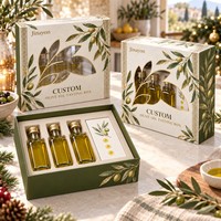 Boîte cadeau personnalisée avec logo de Noël, huile d'olive, base rigide et couvercle, fenêtre transparente en PVC, impression CMYK et pelliculage brillant