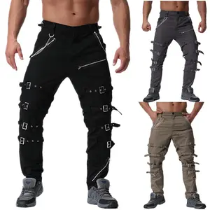 Ropa de calle para hombre, pantalones góticos de hip hop, Rock, Punk, para deporte, senderismo, montar, pantalones Cargo informales de algodón