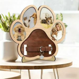Cadre photo créatif en bois pour animaux de compagnie, décoration de bureau en forme de patte de chien, support d'affichage en bois massif pour colliers de chiens et de chats - Product Image 1