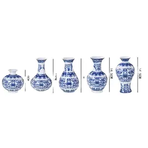 Vaso de flores vintage chinês personalizado em cerâmica com botão azul e branco vaso decorativo para casa