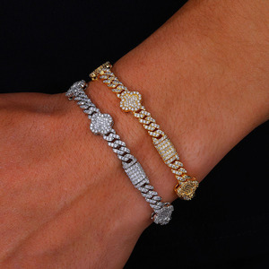 Bracelet de luxe en argent sterling S925, motif trèfle à quatre feuilles, maillons cubains, serti de moissanite et de diamants VVS, breloques florales, bijoux pour homme - Product Image 1