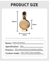 Flacon de parfum arabe rond et plat de luxe de 50 ml, fabrication professionnelle, électroplaqué or, fond épais, flacon de parfum vide en verre