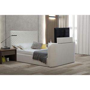 Lit TV moderne Westminster Rembourrage en velours élégant Mécanisme de levage en bois massif Installation TV facile King Queen Double - Product Image 4