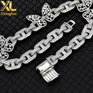 <b>Iced</b> <b>Out</b> Unisex Hip Hop Baguette <b>Chain</b> Jewelry 15mm Miami Cuban Link Pig-Nose Butterfly Shape Necklace Light Zircon Charm - Product Image 4