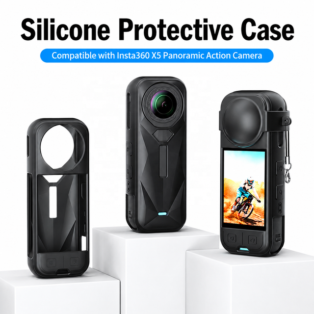 Insta360 X5 Silicone Protective Case with Lens Cap, Shockproof Anti-Scratch Body Cover for 360 Action Camera Accessories