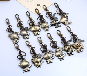Porte-clés en cuir avec les 12 signes du zodiaque, <span class=keywords><strong>horoscope</strong></span>, pendentif vintage animal singe oiseau pour porte-clés, porte-clés animal mignon - Product Image 2