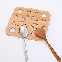 Sous-plats rectangulaires en bambou épais écologiques résistants à la chaleur avec support de rangement vertical gravable au laser - Product Image 3