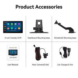 Caméra embarquée <span class=keywords><strong>DVR</strong></span> avec écran tactile IPS de 9 pouces, Bluetooth, Wi-Fi, CarPlay sans fil, Android Auto sans fil, lecteur DVD portable pour voiture universelle - Product Image 5