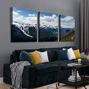 Looife hiện đại trang trí nội thất 3-mảnh vải tường nghệ thuật 12 "x 16" bức Tranh phong cảnh tuyết phủ núi cây phía trước giclee in - Product Image 4