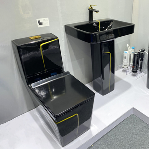Modern One Piece Floor Mounted <strong>Toilet</strong> Set with Dual-Flush S-Trap <strong>Black</strong> Gold Ceramic <strong>Toilet</strong> for Hotel Use - Product Image 1