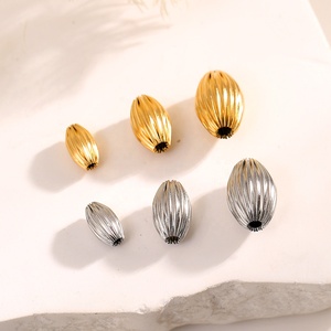 Olive Ribbed <b>Beads</b> | 18K PVD Gold Plated Stainless Steel Water Drop Melon Spacer <b>Beads</b> for DIY <b>Bracelet</b> Necklace Jewelry <b>Making</b> - Product Image 3