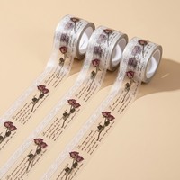 Pita Washi PET Matte Lebar 75mm dengan Tekstur Timbul Tinta Kristal 3D Kustom, Motif Renda Victoria Vintage, dan Bunga Pres