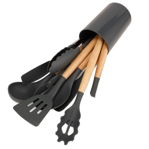 Cokan 12 PCS Ustensiles de cuisine en silicone sans BPA avec manche en bois Spatule antiadhésive Cuillère OEM ODM Personnalisation - Product Image 1