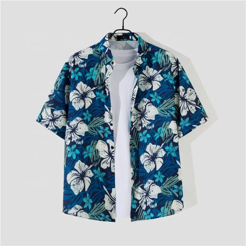 Factory Price Printed Flowers Hawaiian shirt Loose Beach Casual short Sleeve Shirt Men