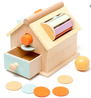 C02413 2023 Montessori Object Permanence Box Plateau à jouets en bois et balle Drop, boîte à monnaie pour bébé