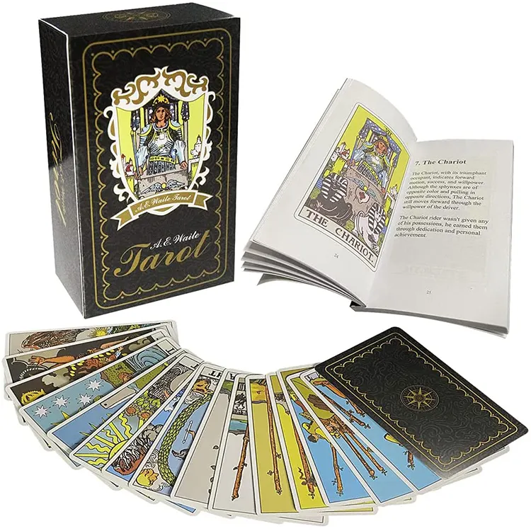 Grosir kartu Oracle Taror Rider Waite kartu Tarot kertas cetak kustom dengan buku panduan