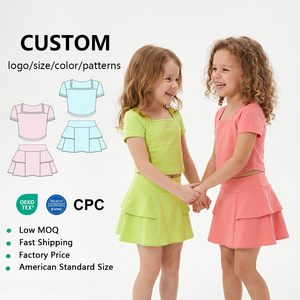 Ensemble jupe et haut à manches courtes pour filles, tenue de yoga douce au toucher, short de sécurité intégré, non transparent, pour la cour de jeux - Product Image 1