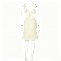 Robe Midi Élégante et Sexy à Bretelles Fines, Motif Floral, Coupe Empire, Respirante, Couleur Unie, Ajourée, Style Pure Désir, Ajustée