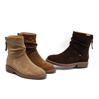 Bottines en daim à lacets pour femmes, avec doublure en cuir véritable, confortables et respirantes, pour l'automne/hiver/printemps/été