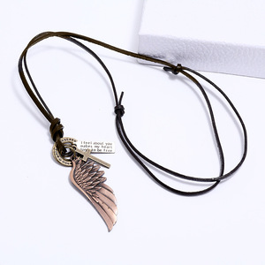 Collana con Ciondolo a Forma di Ala d'Angelo in Lega, Catena Lunga Regolabile in Pelle Bovina, Gioiello di Tendenza - Product Image 4