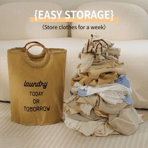 New <b>Large</b> Capacity Laundry Room Clothes Storage Basket Household Foldable Laundry <b>Hamper</b> Laundry Basket with Bamboo Handle - Product Image 5