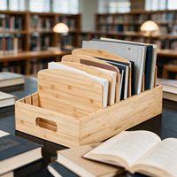 Organizador de Escritorio de Bambú Grande Personalizable, Caja de Almacenamiento de Archivos de Madera Resistente para Suministros de Oficina, Venta al Por Mayor