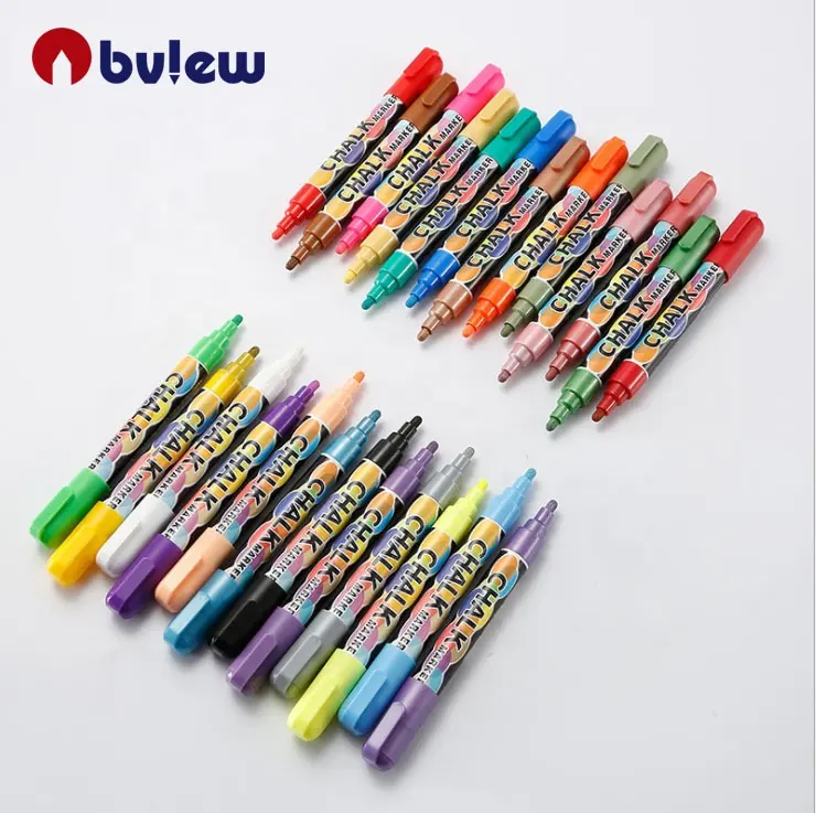 Bview Art Non-toxic Erasable 6mm Chalk Marker Colorful Liquid Chalk Marker With Reversible Tip Writing Smoothly